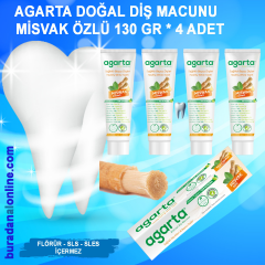 Agarta Doğal Misvak Özlü Florürsüz Beyazlatıcı Diş Macunu  130gr * 4 Adet