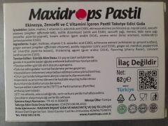 MAXIDROPS Ekinazya, Zencefil, ve C Vitamini İçeren Pastil Takviye Edici Gıda    62 gr (24 Adet lazenges)