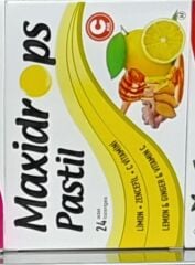 MAXİDROPS LİMON - ZENCEFİL - C VİTAMİNİ İÇEREN 24 Pastil TTAKVİYE EDİCİ GIDA    62 gr (24 Adet )