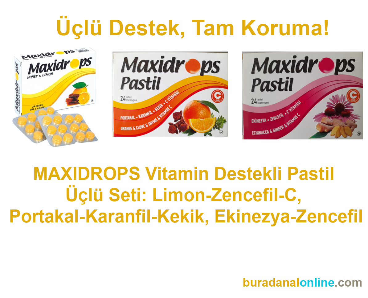 MAXIDROPS Vitamin Destekli Pastil Üç'lüSeti: Limon-Zencefil-C, Portakal-Karanfil-Kekik, Ekinezya-Zencefil-C